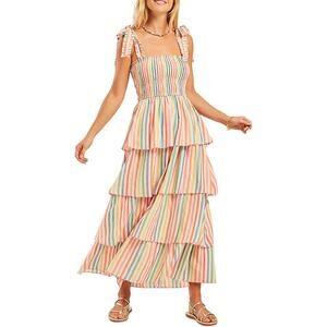 Pink City Prints Rainbow Stripe Zazie Smocked Maxi Midi Tiered Dress Tuckernuck